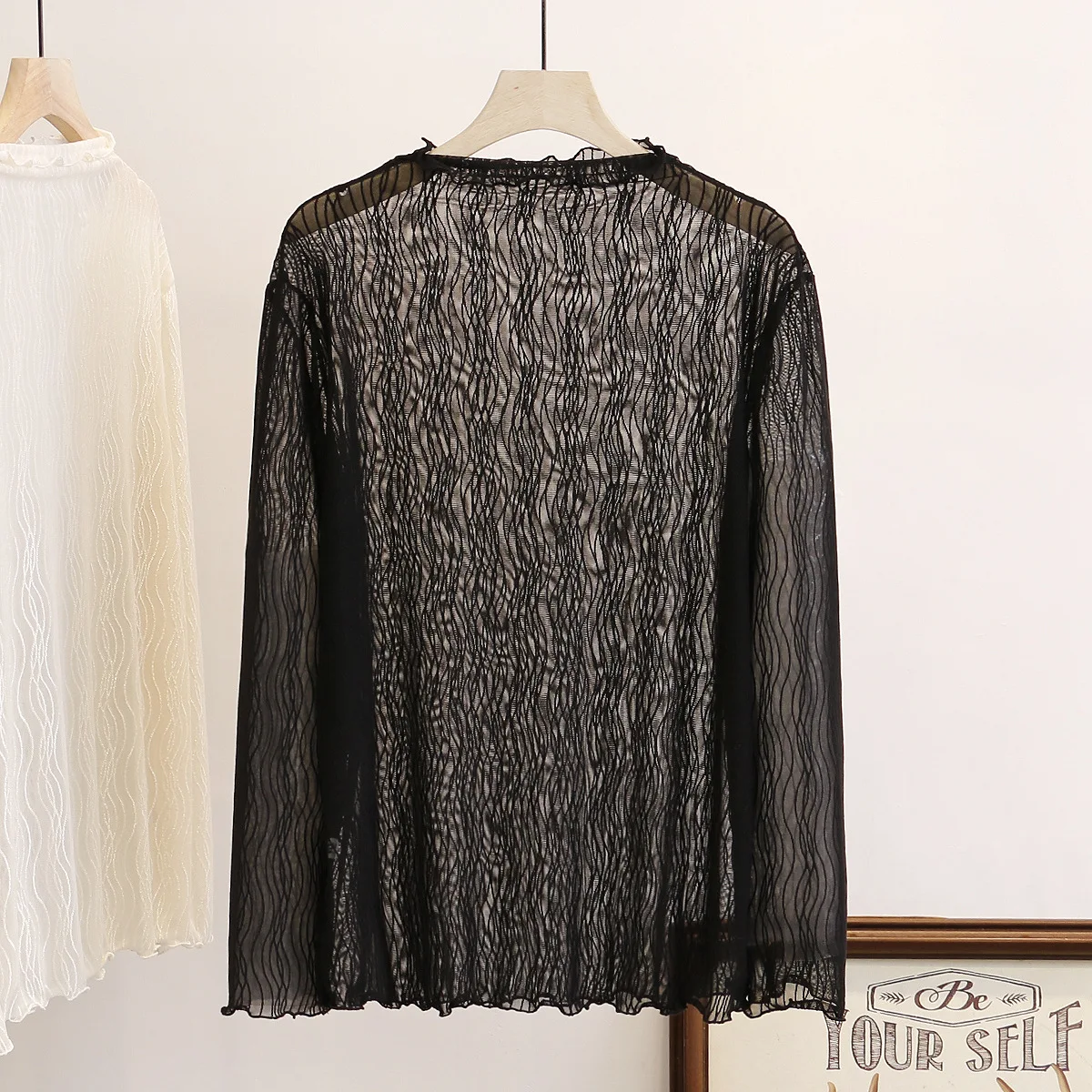 Spring Summer T Shirt Women Plus Size T-shirt Lady Long Sleeves waves Mesh Tops Casual 2020 Fashion F52-6151 | Женская одежда