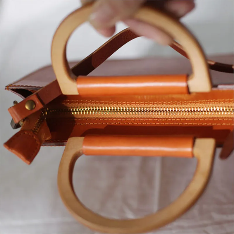 Винтажная сумка AETOO с деревянной ручкой женская кожаная через плечо литературный