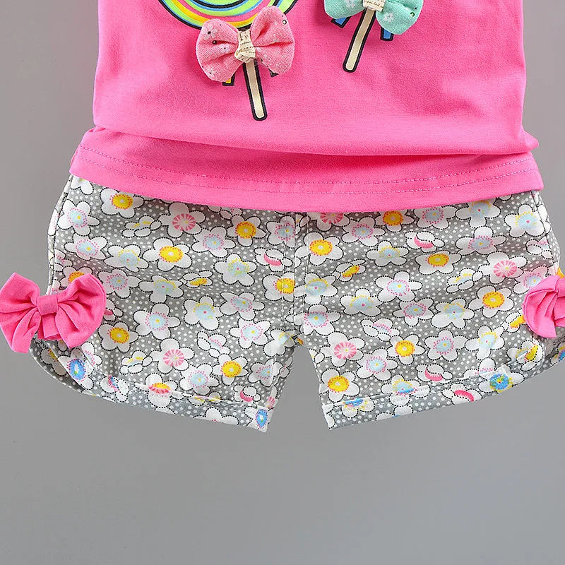 Летняя одежда для маленьких девочек 2 шт. Детские комплекты футболка с леденцом