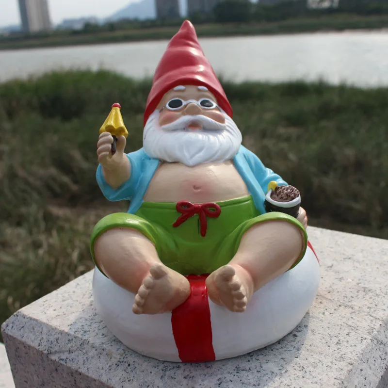 

Funny Garden Statue Resin Gnome Art Ornament Dwarf Sitting On A Swimming Ring And Enjoying Sun Shine For Outdoor Lawn He
