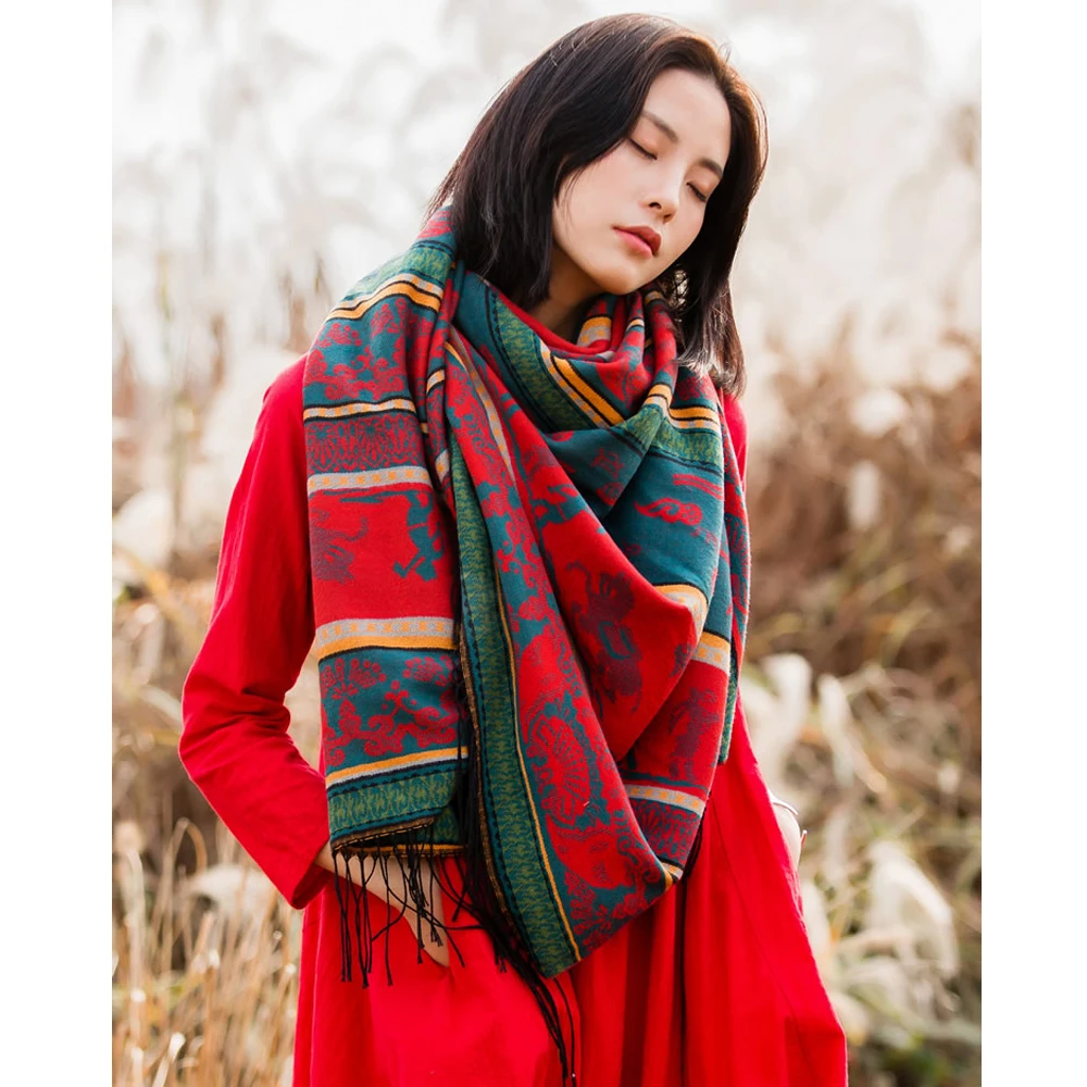 

Oversize Thickening Square Travel Blanket Warm Napped Wrap scarf Splicing brushed wraps Knitted pullover