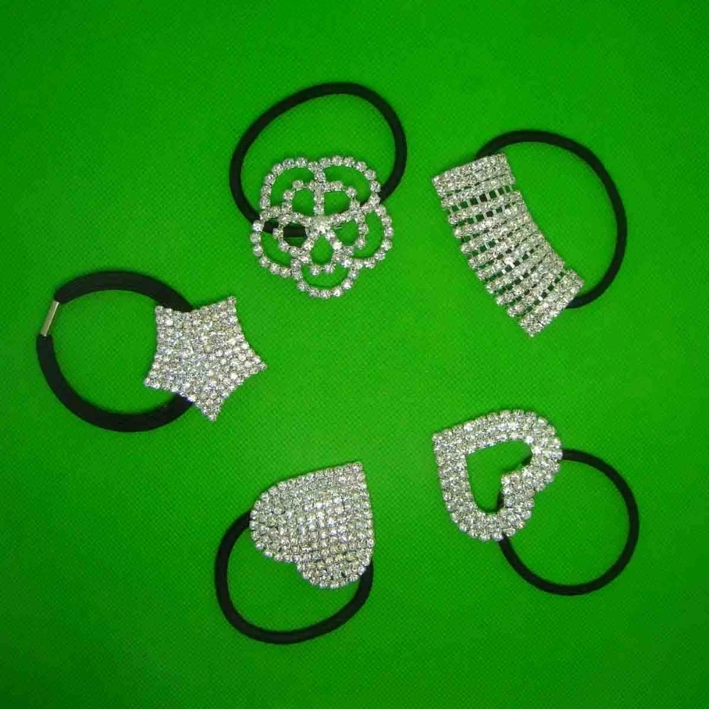 Rhinestone elastic hair ponytail holder stretch headband ornament fashion accessory with quality blk rubber band 3pcsx Wholesale | Украшения