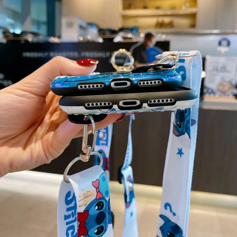 

Stitch Kawaii Disney Phone Case For IPhone 11 12 Pro mini XR XS Max 8 7 Plus SE 2020 Cartoon We love Anime Cute Wristband