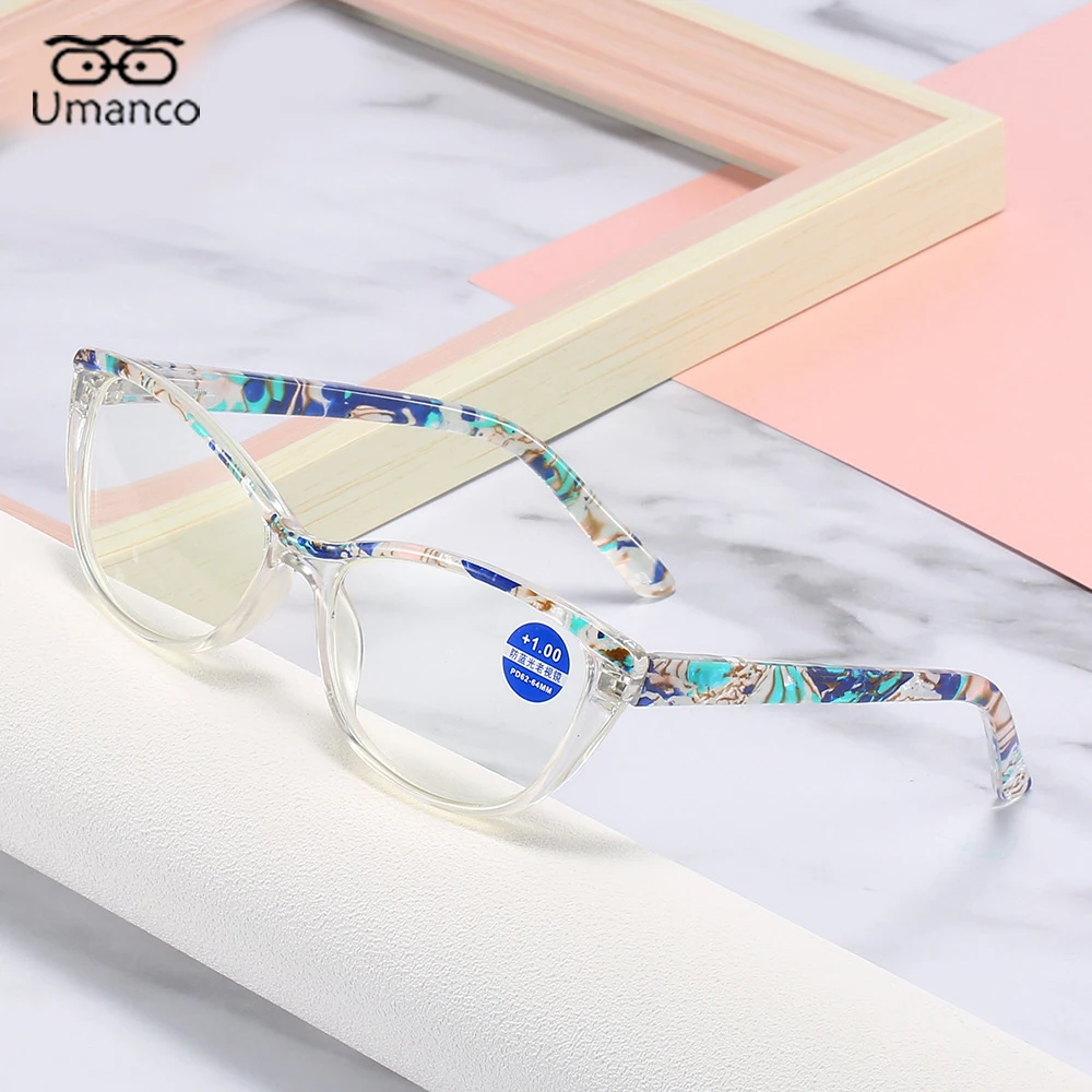 

2021 New Fahsion Cat Eye Reading Glasses for Women Men WIth Diopter 100 to 400 Plastic Frame AC Lens Block Blue Light Eyeglasses
