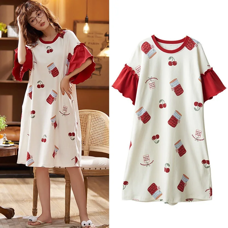 

Cute Cartoon Sleepwear For Women Nightgowns Dressing Gown Summer Nightdress Cotton Nighty Sleepshirt Plus Size Pijamas Pyjama