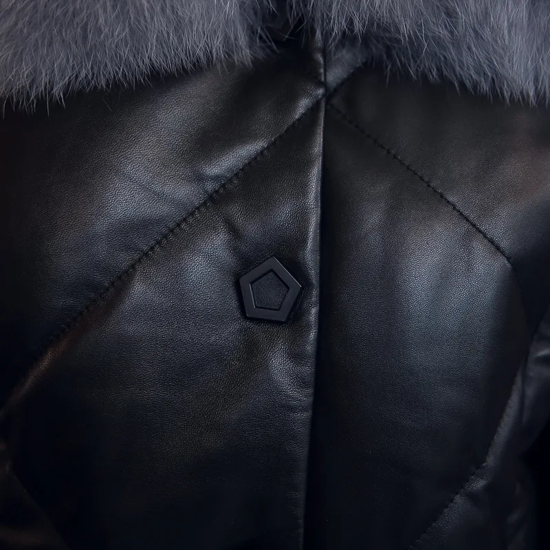 

Real Fox Fur Collar Sheepskin Down Jackets Female Women's Genuine Leather Fur Long Coats Winter Thick Warm Overcoats Size S-XXL
