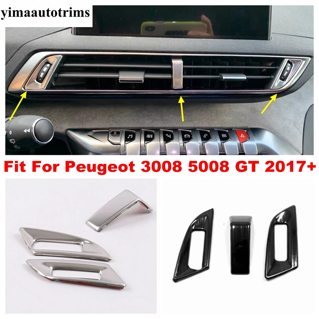 

Dashboard Air AC Vent Decor Frame Cover Trim For Peugeot 3008 5008 GT 2017 - 2022 Black / Silver Stainless Steel Accessories Kit