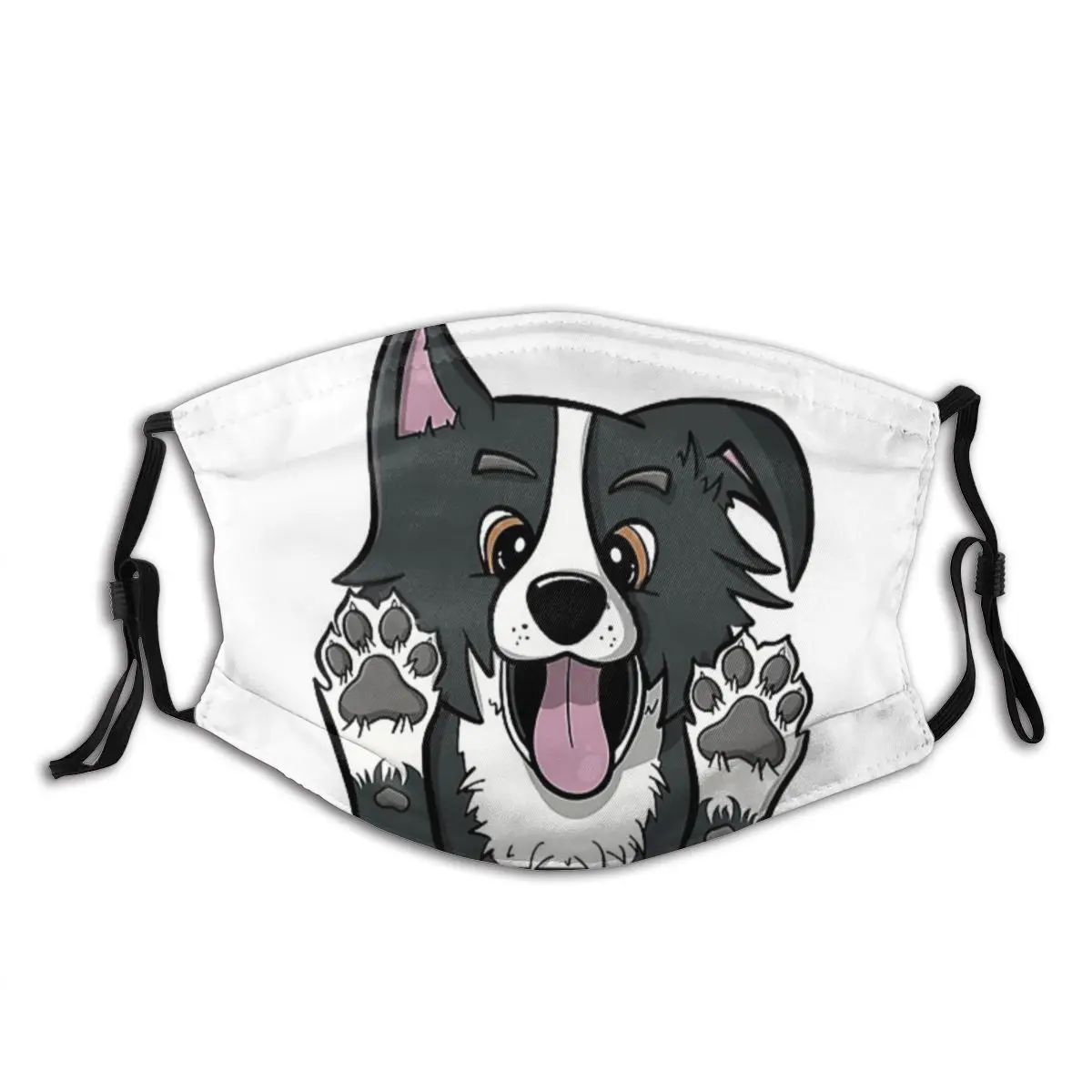 

Cute Border Collie Dog Cartoon Cute Dog Animal Canine Sheepdog Non Disposable Printed Mouth Face Mask Windproof Cold Proof
