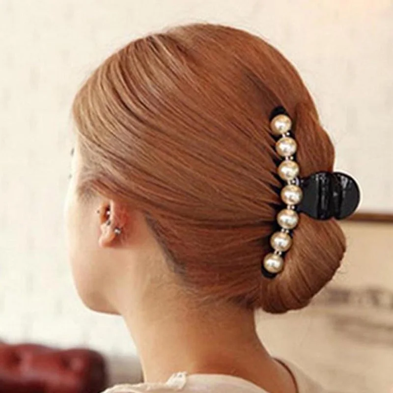 

New 1pc White Pearl Rhinestone Headwear Hairpin-Extra Large Grab Clip With Diamonds Hair Clips |Women's Hair Accessories