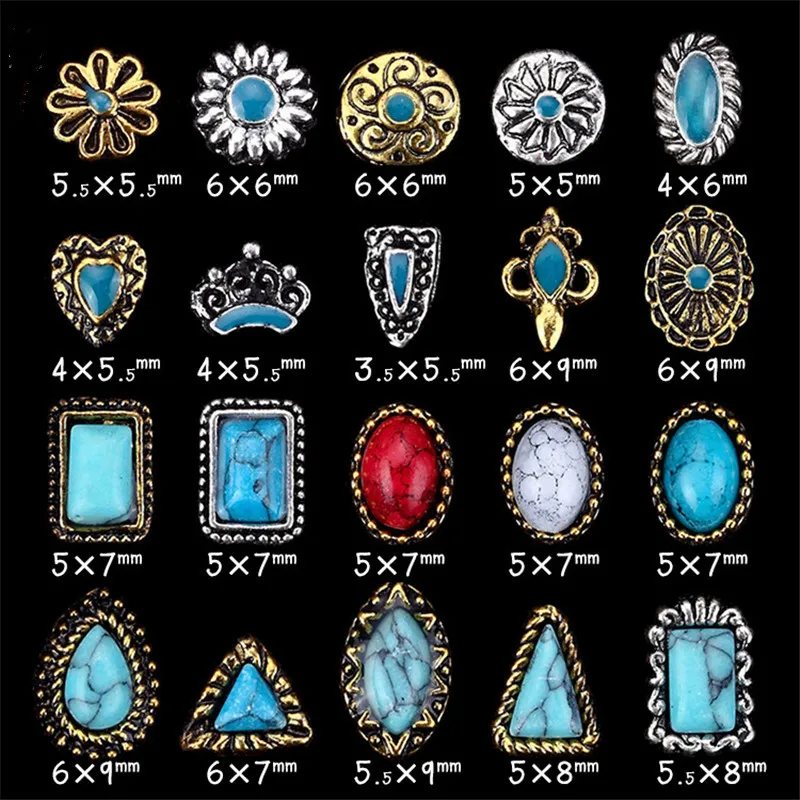 

10pcs New Flower Crown Variety Style Metal Retro Geometric Shaped Diamond 3D Charm DIY Nail Art Jewelry Decoration Accessories