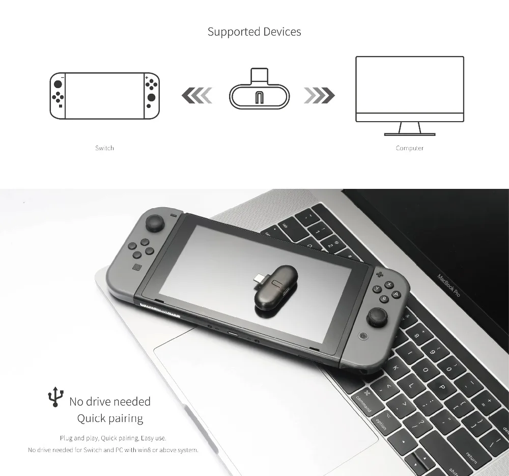 Gulikit Route+ Pro Беспроводной адаптер Bluetooth аудио-передатчик USB C для Nintend Switch PC с поддержкой голосового чата в игре.