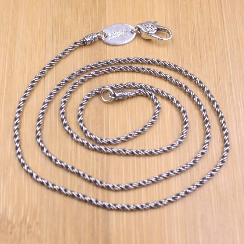 

Чистого серебра 925 пробы серебро Цепочки и ожерелья благословит мантра Ваджра 2 мм витая звено веревки цепи Цепочки и ожерелья 20 дюймов