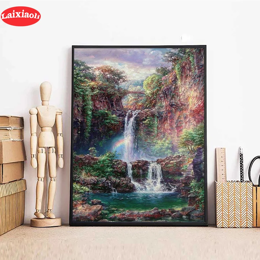

5D round Diamond Embroidery Abstract landscape, forest waterfall Diamond Painting Full Square Mosaic Cross Stitch Handmade Gift