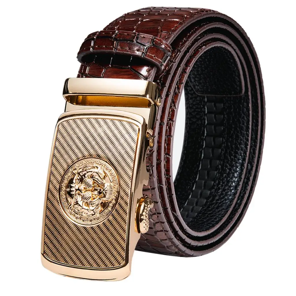 Luxury Red Burgundy Leather Mens Belts Metal Automatic Buckles Men Belt Ratchet Tiger Wolf Eagle Bat Waistband Straps Wedding