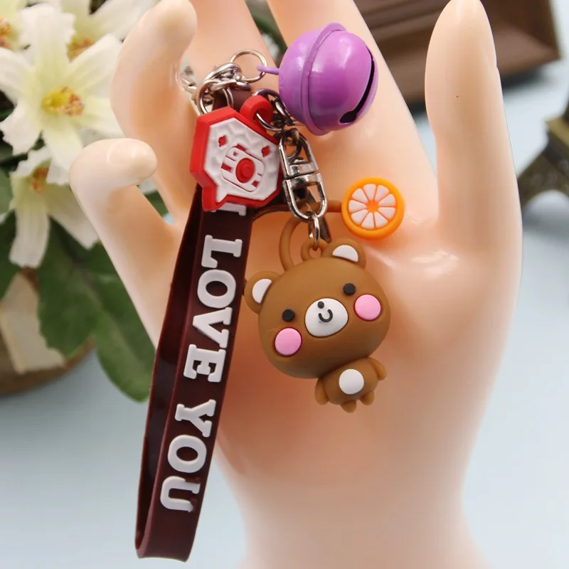

Cartoon Cute Brown Bear Couple Keychain Unisex Accessories School Bag Bell Pendant Student Birthday Gift Jewelry Lucky Keyring