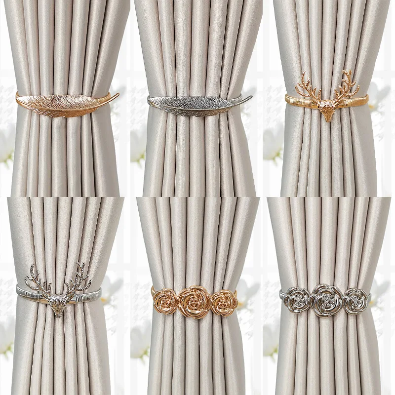 

1Pair Curtain Tie Rope Straps Creative Metal Spring Rope Curtain Buckle Lace Storage Belt Curtain Decor Tie Buckle