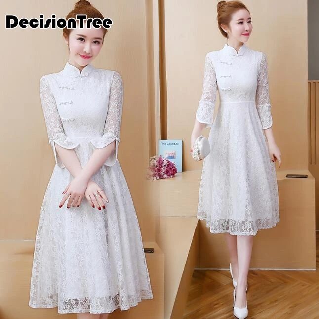 aodai cheongsam Восточная одежда кружевное платье ao dai короткое Кружевное платье для женщин вьетнамское платье Ципао китайское платье - Цвет: color2