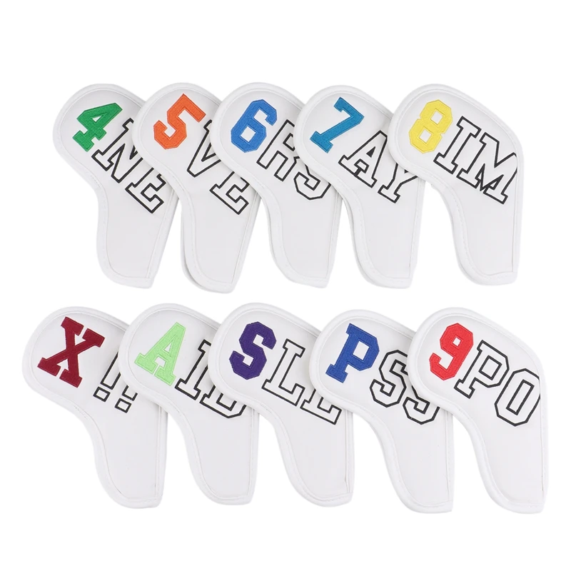 

Golf Iron Head Cover Set with Fine Embroidered Digital Cue Cover 456789APSX 10PCS Headcovers for Iron Club Set