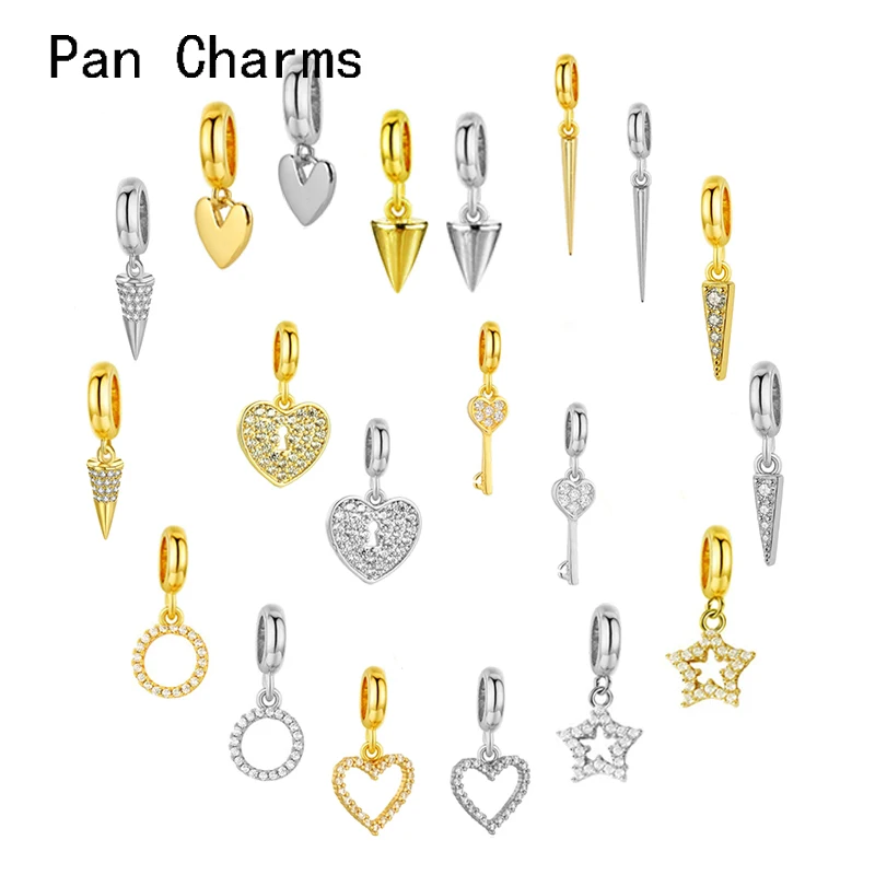 

Homemade Gold Silver Color Round Heart Lock Star Crystal Sparkling Zircon Pendant Bead For Pandora Charms Jewelry Making DIY