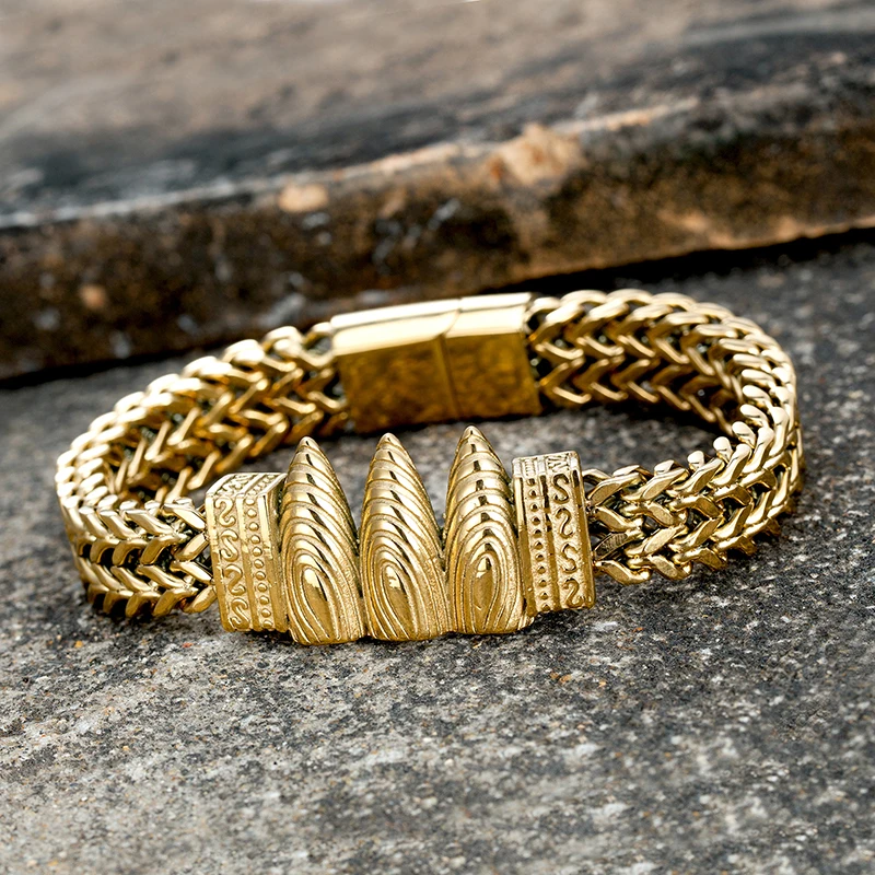 Мужской браслет из нержавеющей стали с гравировкой в виде Рун стиле хип-хоп тремя