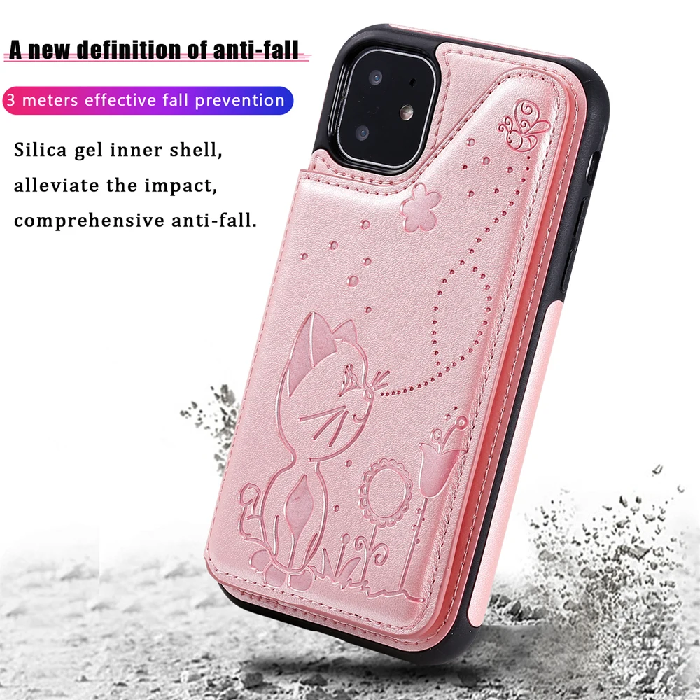 Кожаный чехол для iPhone 12 Mini 11 Pro X XS Max XR SE 2020 6 6s 7 8 Plus Capa слот карт plus Etui гибкий