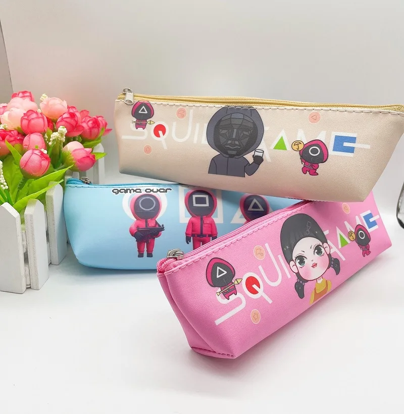 

Squid Game Pencil Case Storage Box Cute Pen Bag Office School Supplies Student PU Leather Zipper Stationery Pouch Random Color