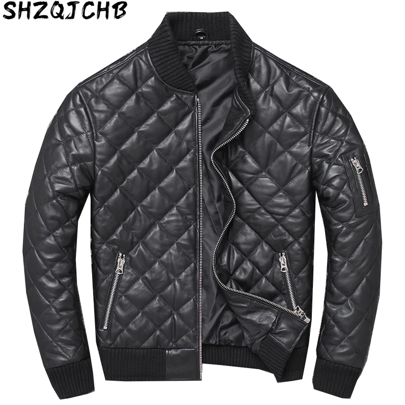 

JCHB 2021 Genuine Leather Jacket Men Autumn Winter Warm Cotton Classic Plaid 100% Sheepskin Coat Man Fashion Clothes Chaqueta H
