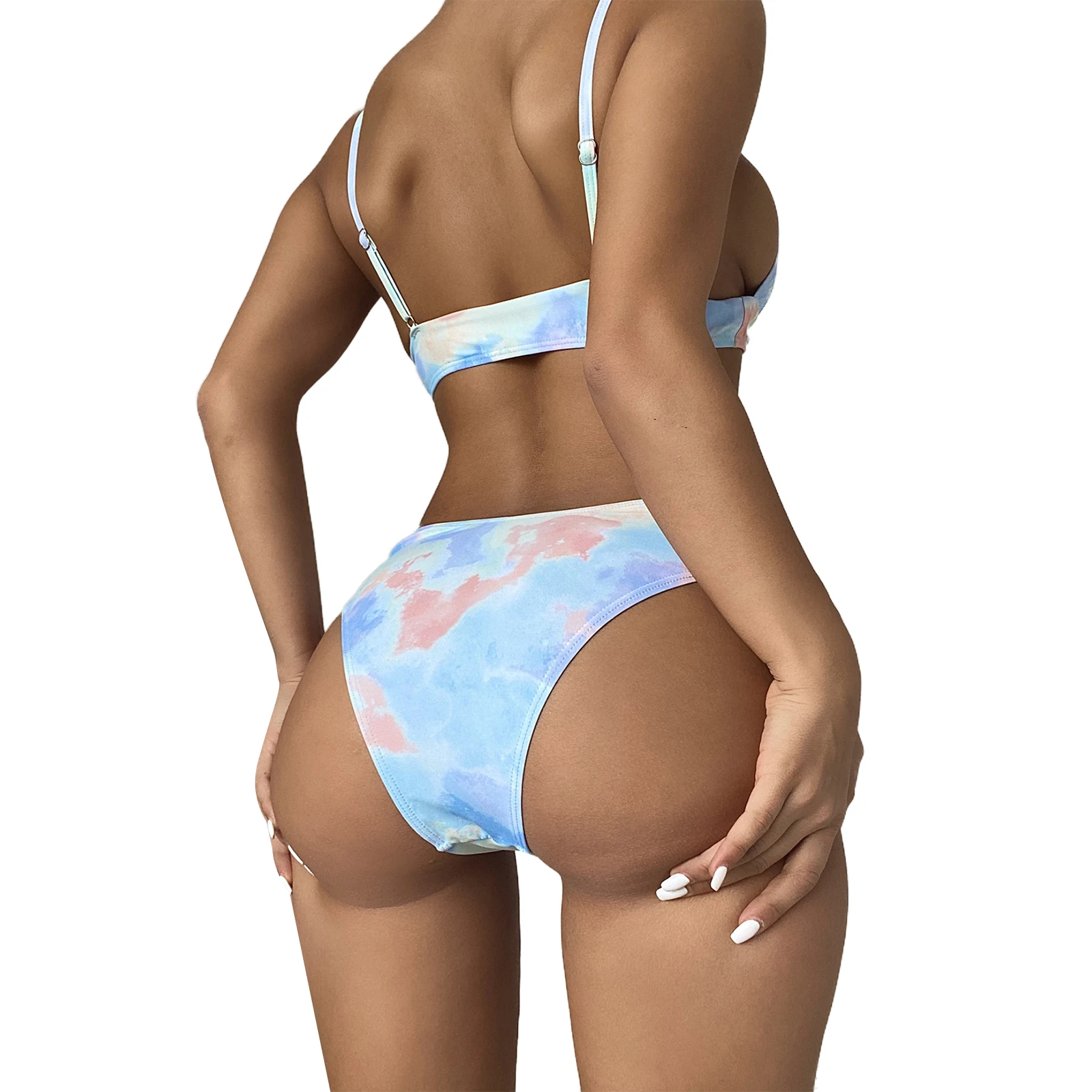 Летний купальник для женщин Ladies Summer Split Swimwear Sets Adults Women Tie-dye Mixed Color Tank Top Type Sexy Backless Bikini Swimsuit.