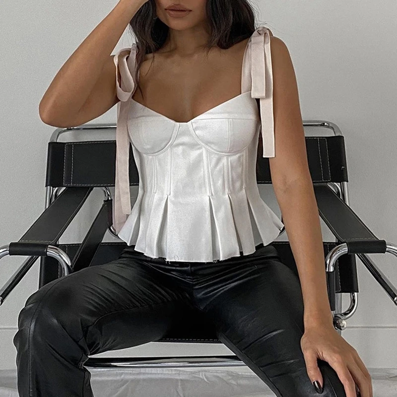 

Women Spaghetti Strap Solid Sleeveless Tops Ladies Summer Bandage Sexy Backles Slim Camis Female Gothic