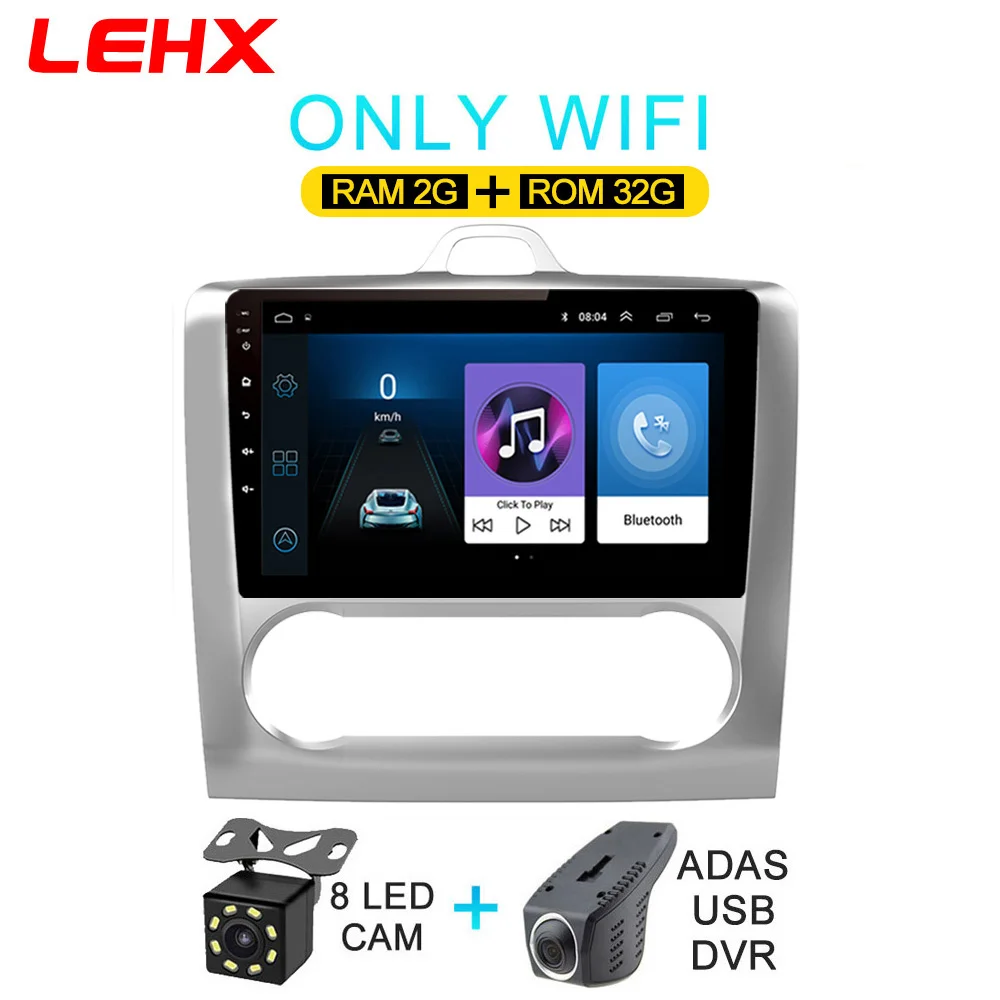 FOCUS AT32-CAM-DVR LEHX 2 DIN 9 дюймов Android 8,1 автомобильный мультимедийный плеер с сенсорным экраном четырехъядерный автомобильный радиоприемник для 2004 2005 2006-2011 Ford Focus Exi AT - Цвет: FOCUS AT32-CAM-DVR