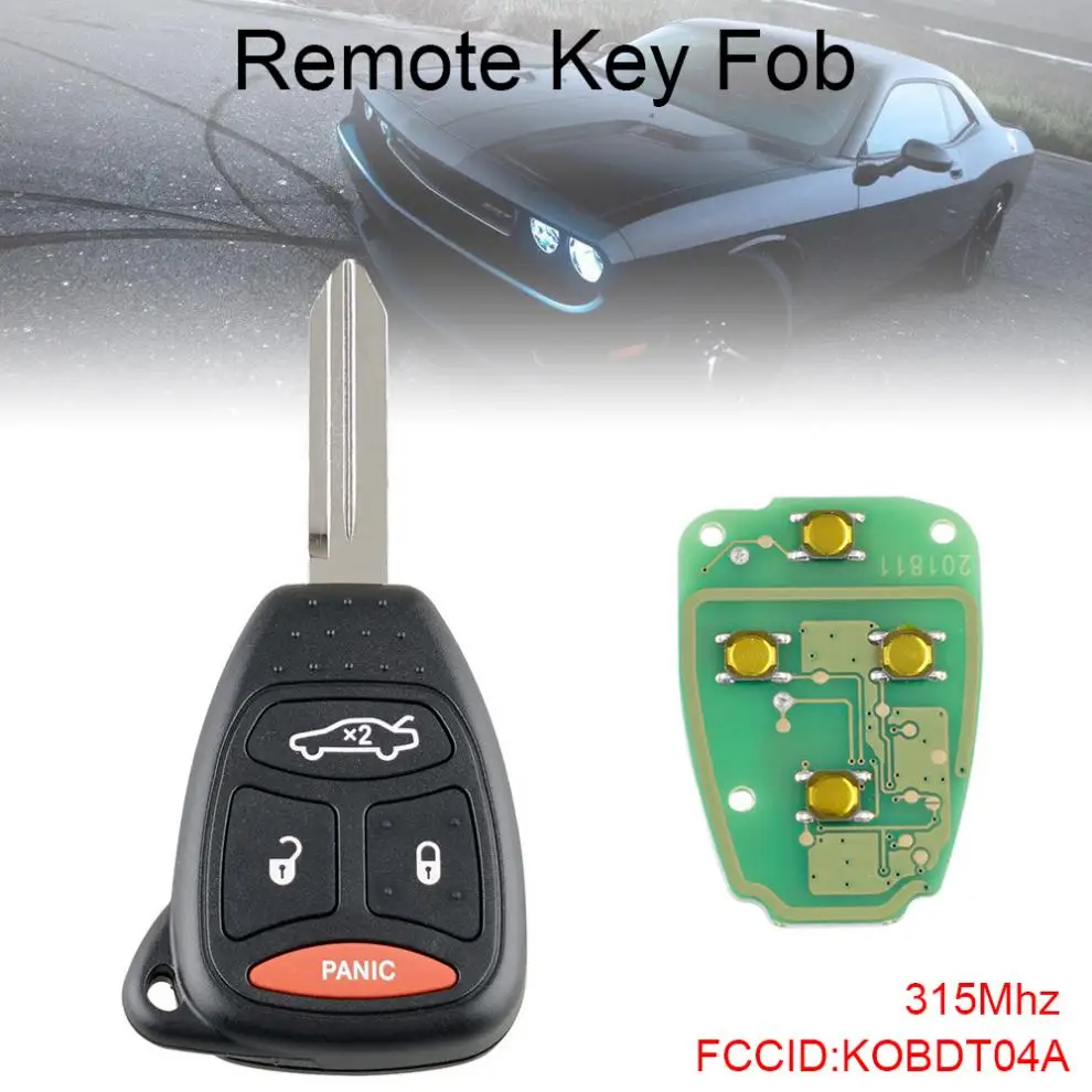

315 МГц 3 + 1 кнопки Автомобильный ключ дистанционный разблокированный ключ зажигания транспондер брелок комбо KOBDT04A подходит для Dodge New