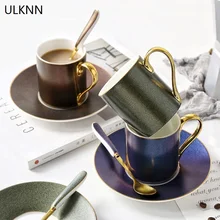 ULKNN креативная керамическая кружка звездного неба из костяного фарфора с ложкой с поддоном Ароматические пары свадебные подарки яркая чашка Goodafter Red Ted