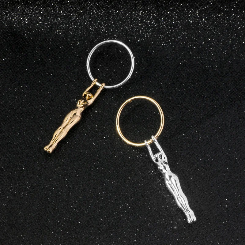 

Женские ажурные серьги-кольца ALLNEWME, золотистые/Серебристые серьги с подвесками в виде мультяшных людей, аксессуары для женщин