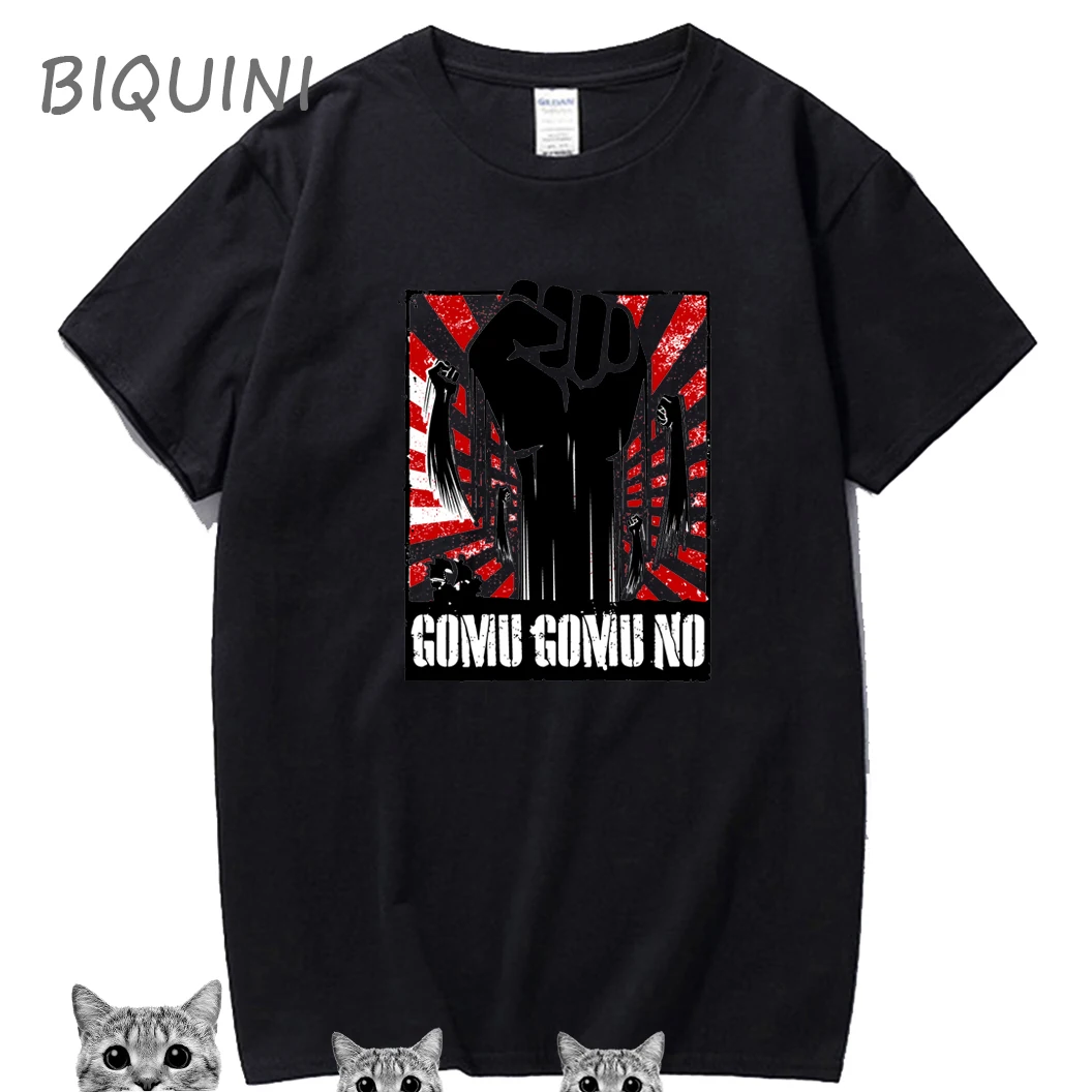 

One Piece Anime Toll Rubber Hand Print T-shirt 100% Cotton Men's T-shirt Harajuku GOMU GOMU NO Funny Boyfriend Gift T Shirts