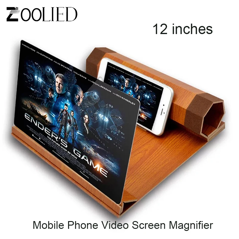 

12 inche HD Cell Phone Screen Magnifier Stereoscopic Amplifying Glass Desktop Radiation-proof HD Wood Bracket Amplifier Hold