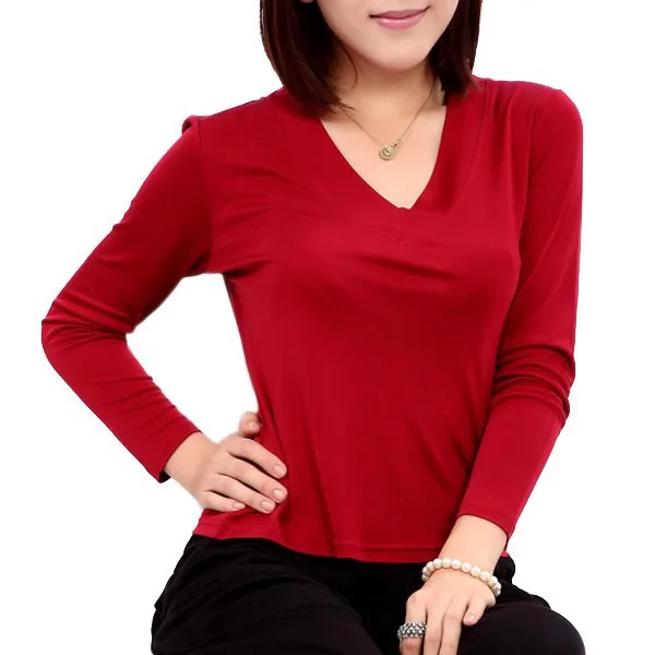 Женская трикотажная футболка из 100% натурального шелка с v образным вырезом и