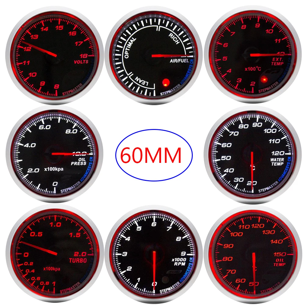 

60 мм Калибр 12 в воды масло Температура датчик масла Пресс Напряжение датчик расхода воздуха Boost температура выхлопа тахометр метр черный ко...