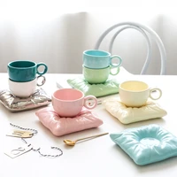 macaroon style creative pillow shape coffee set milky colour water coffee milk juice tea cup and saucer 200ml