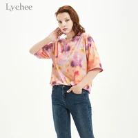 lychee harajuku tie dyeing women t shirts short sleeve lady tops summer casual crew neck tee t shirts