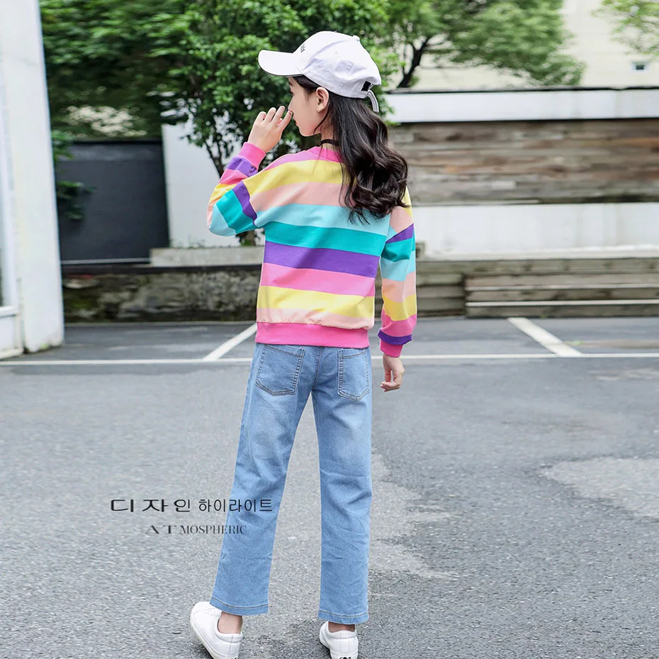 Одежда для подростков девочек свитер в полоску с изображением героев из