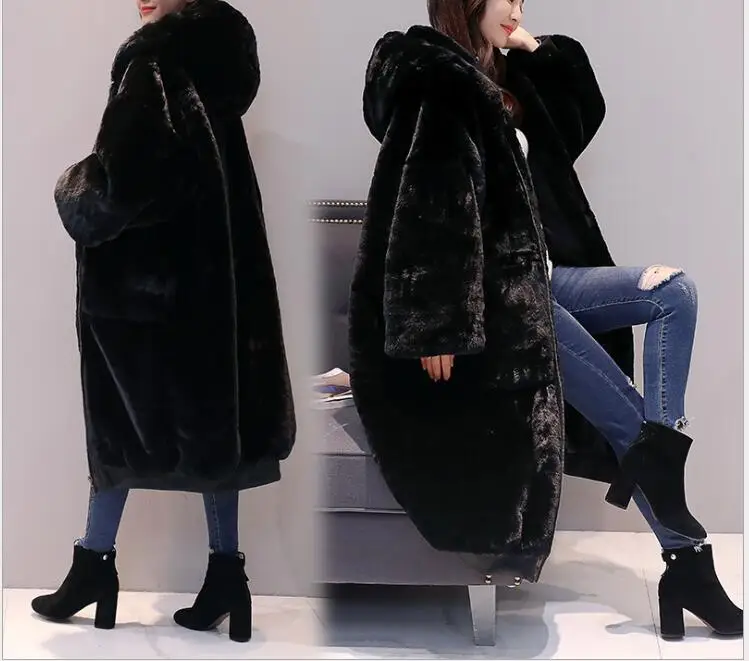 Искусственный Лисий мех длинное пальто Женская осенне-зимняя плюшевая кожаная