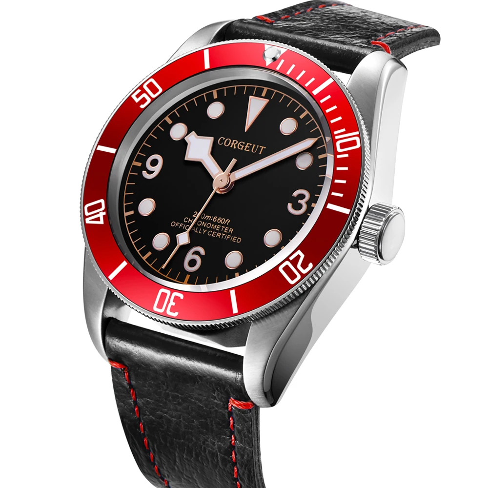 Corgeut 41mm automatic mens mechanical wristwatches 316 SS sapphire glass часы мужские Luminous black dial | Наручные