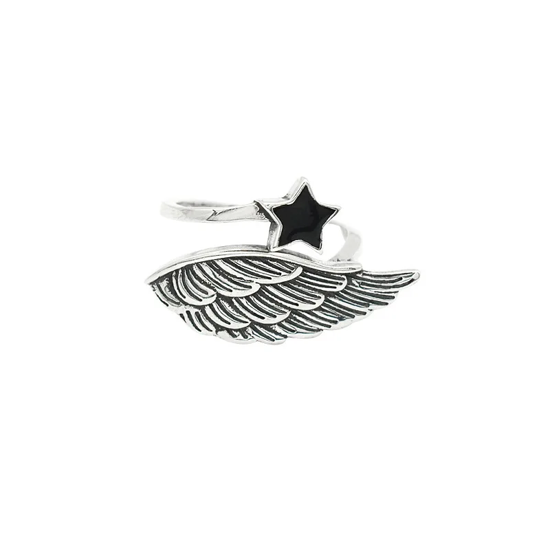 Vintage rings for women Irregular Stars Angel Wings feather Shaped 925 sterling silver ring party Punk style Race car Accessory | Украшения