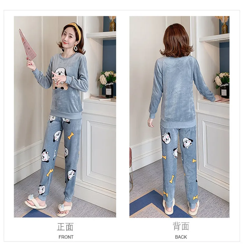 2019 зимняя фланелевая Женская одежда для сна пижама милый пижамный комплект с