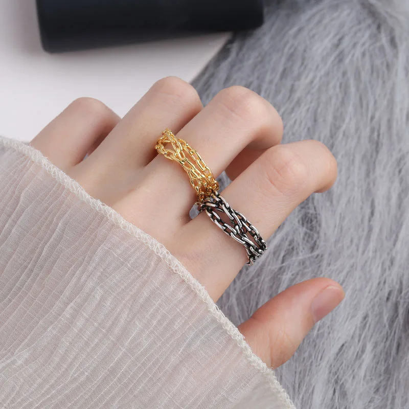 

VJGYHO 925 Sterling Silver Fashion Weave Vintage Rings For Women Adjustable Opening Hollow Ring Jewelry Accessories Fine Gift