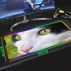 Большой игровой коврик для мыши XGZ с аниме, HD, милые голубые глаза, кошка на заказ, RGB, черный коврик для компьютерного стола, Нескользящий Резиновый полосатый
