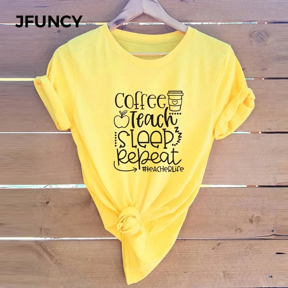 JFUNCY  Letter Print T Shirt 2020 Summer Women T-shirts Female 100% Cotton Short Sleeve Tees Top Woman Casual Tshirt