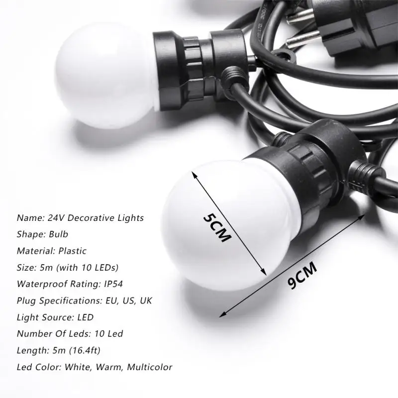 

IP54 Outdoor String Lights 16.4ft LED Party Lights 24V Low Voltage Decorative Lights For Patio Garden Holiday Wedding Lights