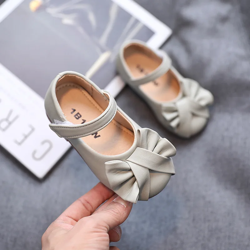 

Princess Leather Shoes 2021 Spring Girls Shoes Bowtie Mary Janes New Fashion Kids Flats Anti-slip Princess Shoes Child Toddlers