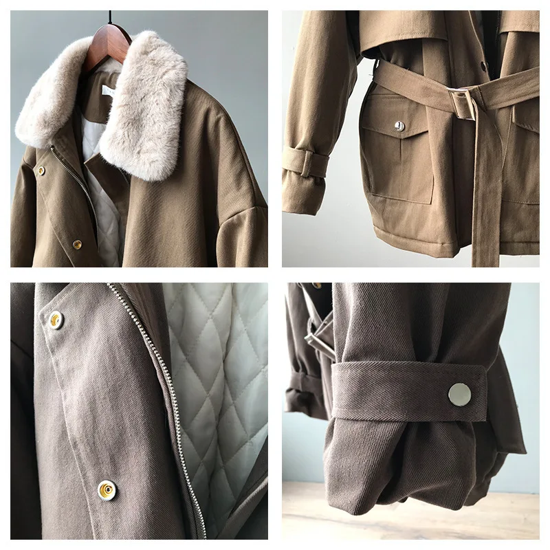 

Mink Fur Collar Coat women's 2020 winter new Korean cotton padded warm cotton jacket